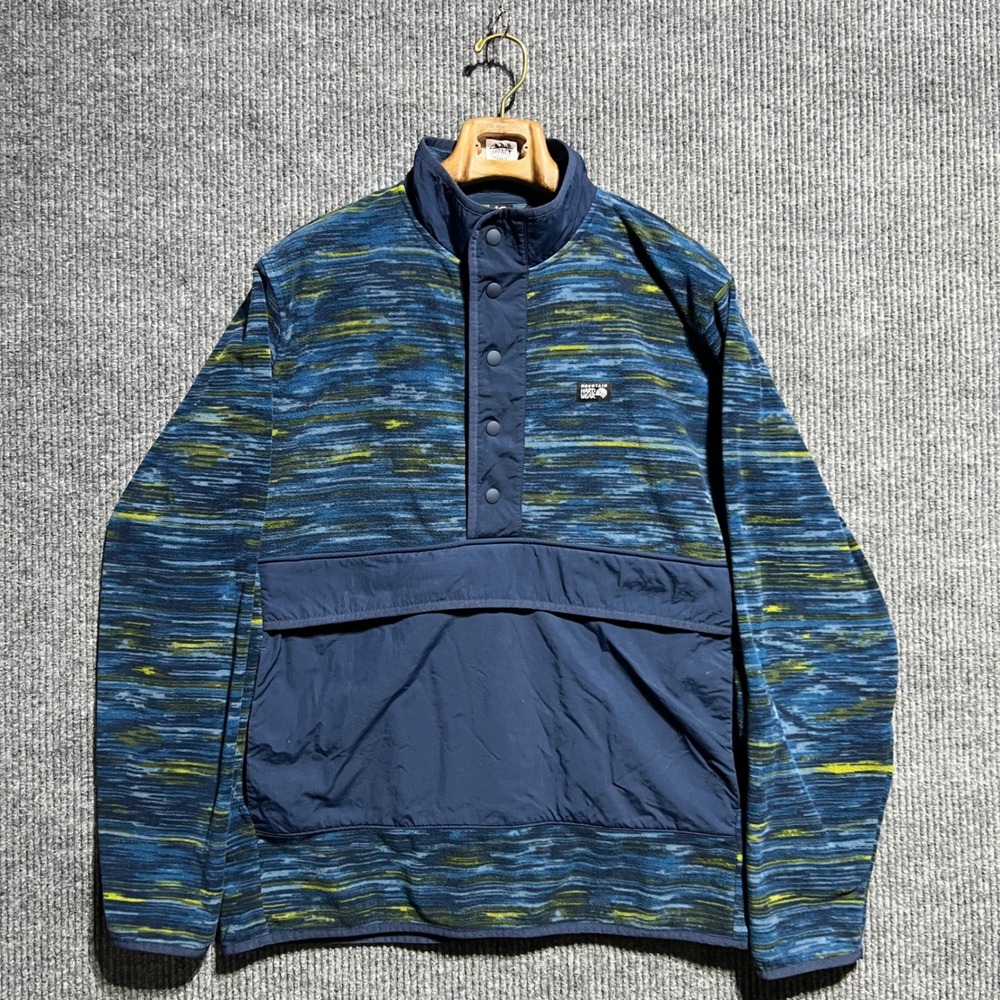 Mountain Hardwear Microchill Fleece Jacket Mens XL Blue Space Dye Snap Neck Gorp - Picture 1 of 8
